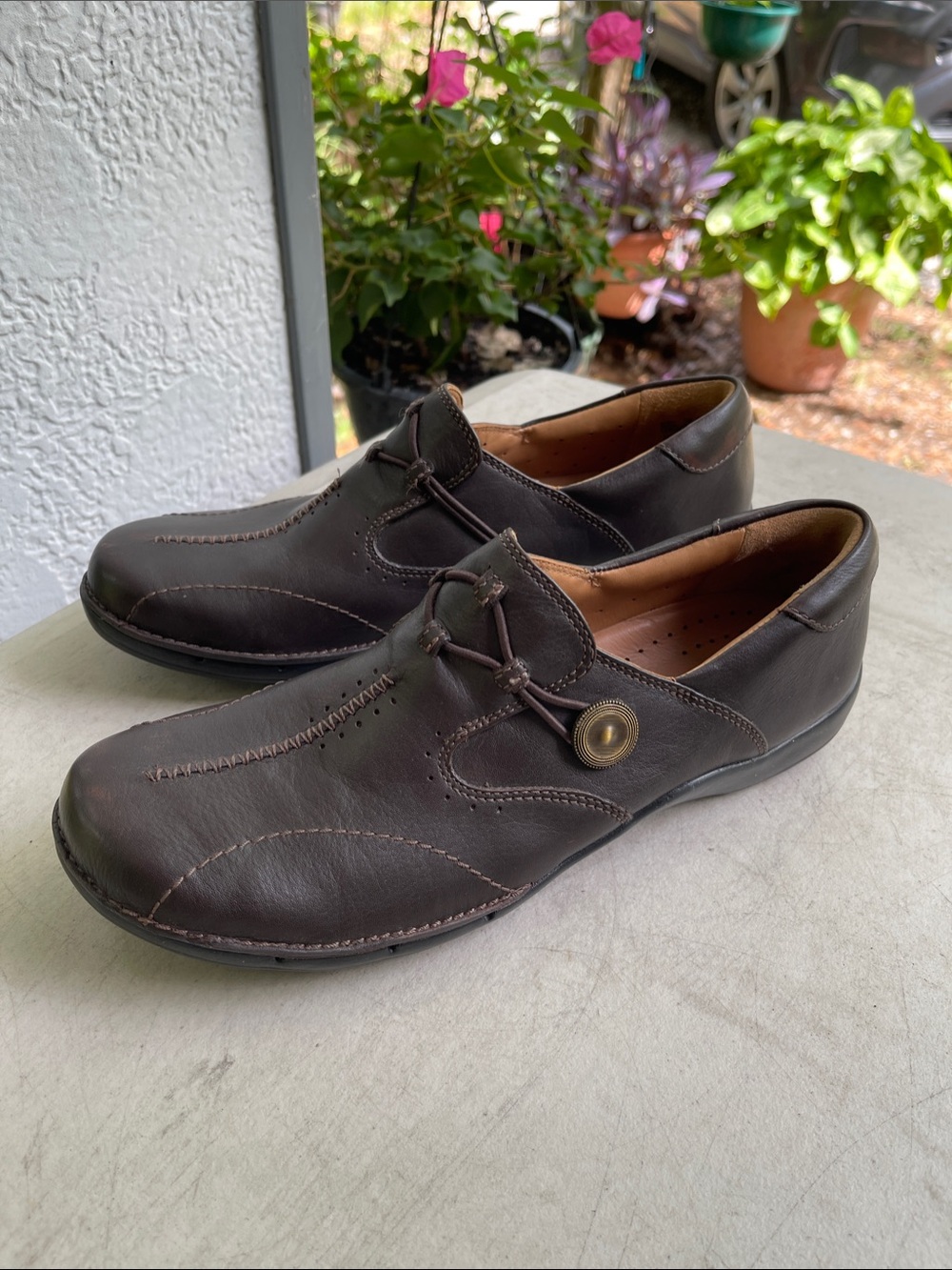 Clarks Women Casual Slip-On Leather Shoes - Dark Brown sz.10 Narrow